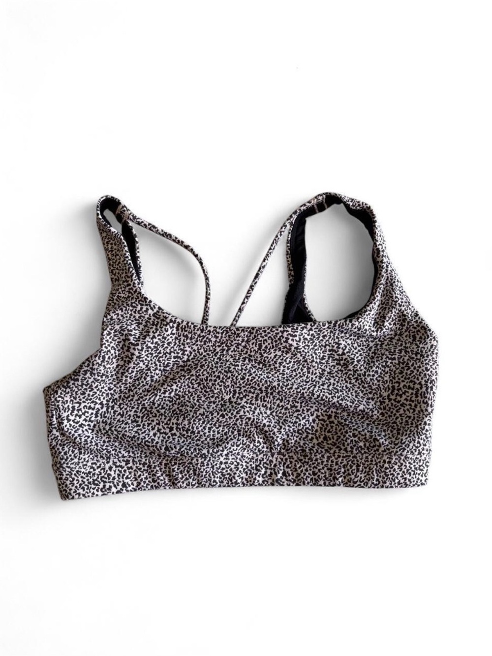 Athleta Ditsy Leopard Print Sports Bra in Black and Beige